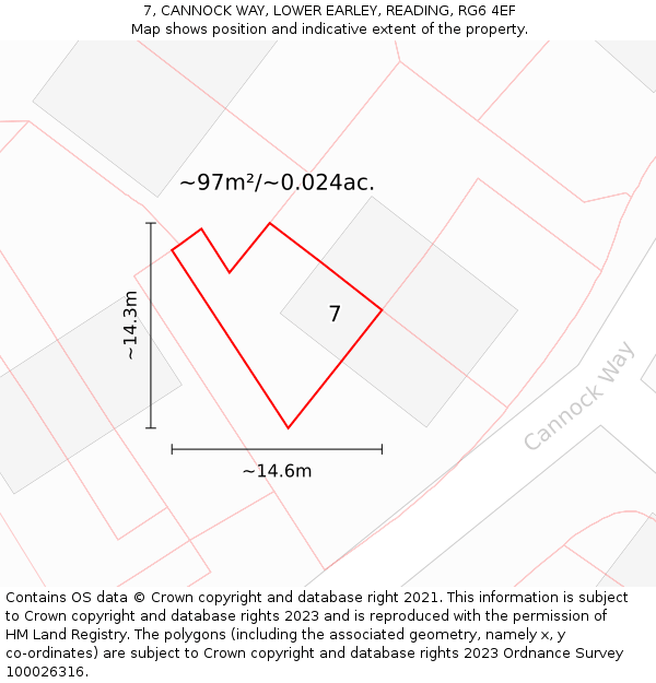 7, CANNOCK WAY, LOWER EARLEY, READING, RG6 4EF: Plot and title map