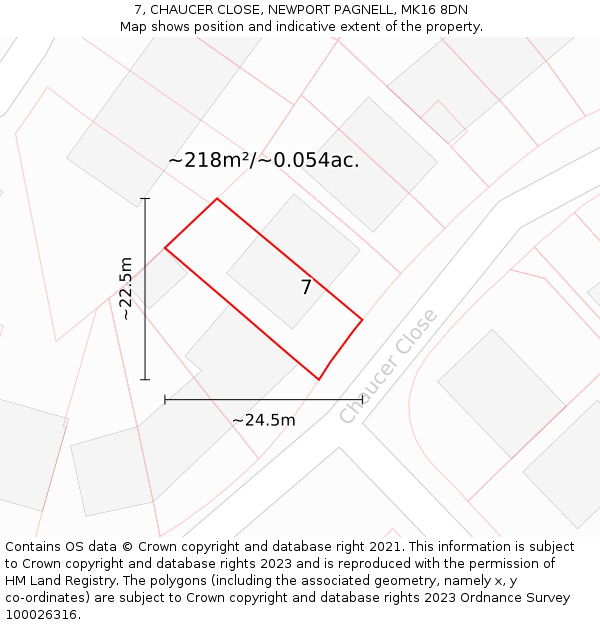 7, CHAUCER CLOSE, NEWPORT PAGNELL, MK16 8DN: Plot and title map