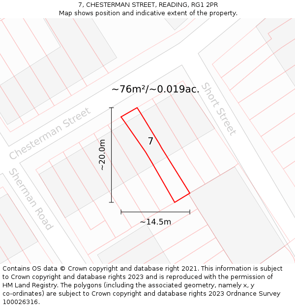7, CHESTERMAN STREET, READING, RG1 2PR: Plot and title map