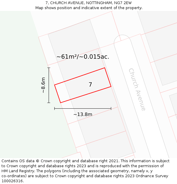 7, CHURCH AVENUE, NOTTINGHAM, NG7 2EW: Plot and title map