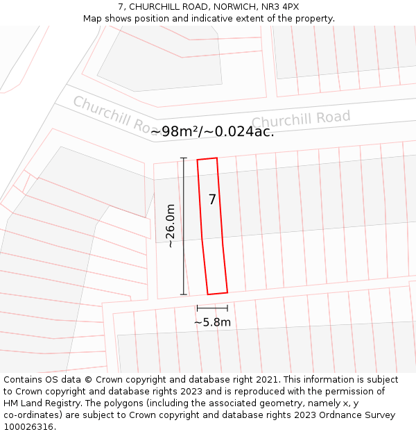 7, CHURCHILL ROAD, NORWICH, NR3 4PX: Plot and title map