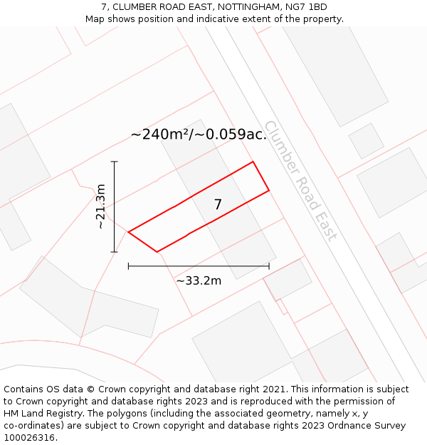 7, CLUMBER ROAD EAST, NOTTINGHAM, NG7 1BD: Plot and title map
