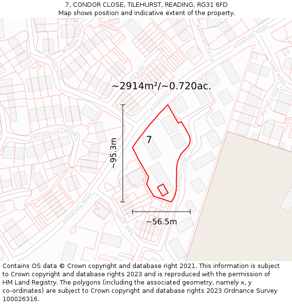 7, CONDOR CLOSE, TILEHURST, READING, RG31 6FD: Plot and title map