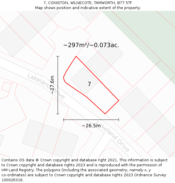 7, CONISTON, WILNECOTE, TAMWORTH, B77 5TF: Plot and title map