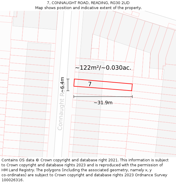7, CONNAUGHT ROAD, READING, RG30 2UD: Plot and title map