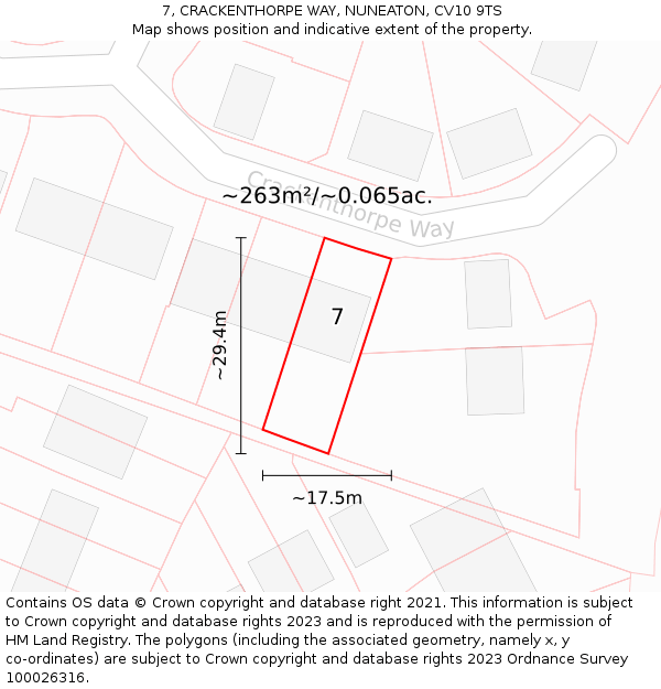 7, CRACKENTHORPE WAY, NUNEATON, CV10 9TS: Plot and title map