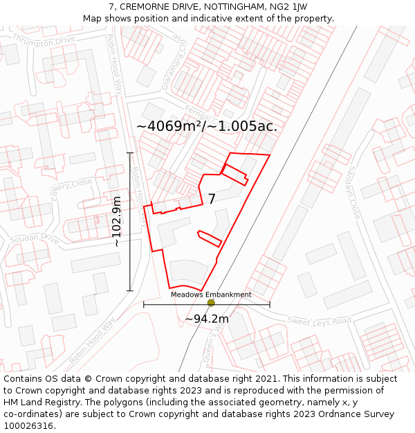 7, CREMORNE DRIVE, NOTTINGHAM, NG2 1JW: Plot and title map