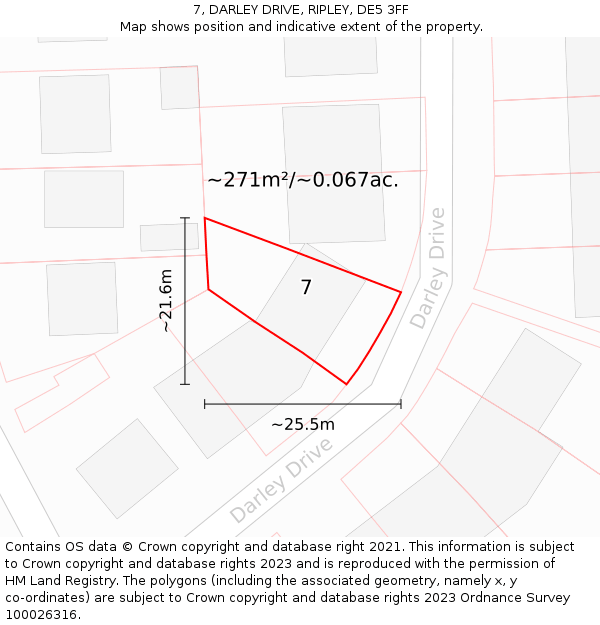 7, DARLEY DRIVE, RIPLEY, DE5 3FF: Plot and title map