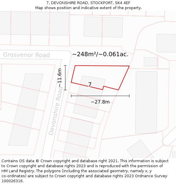 7, DEVONSHIRE ROAD, STOCKPORT, SK4 4EF: Plot and title map
