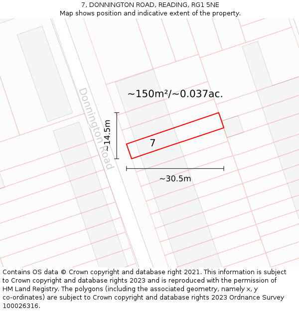 7, DONNINGTON ROAD, READING, RG1 5NE: Plot and title map