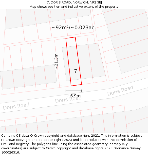 7, DORIS ROAD, NORWICH, NR2 3EJ: Plot and title map