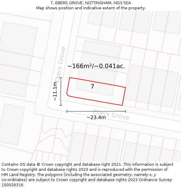 7, EBERS GROVE, NOTTINGHAM, NG3 5EA: Plot and title map