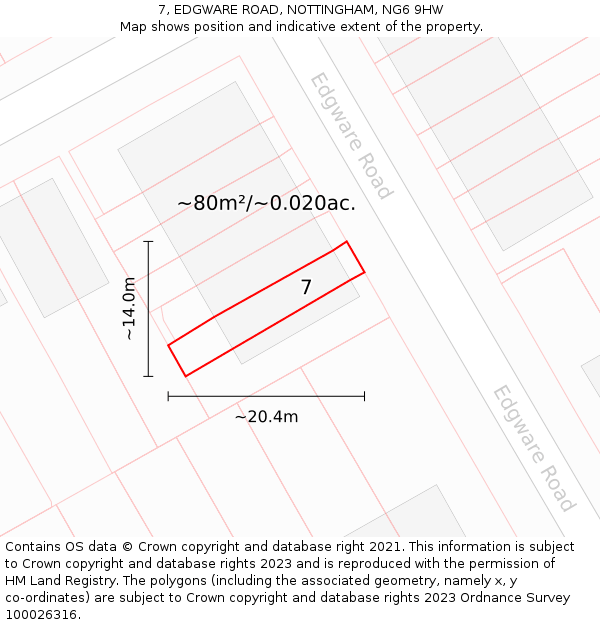 7, EDGWARE ROAD, NOTTINGHAM, NG6 9HW: Plot and title map