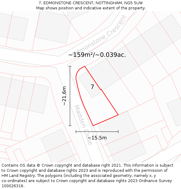 7, EDMONSTONE CRESCENT, NOTTINGHAM, NG5 5UW: Plot and title map