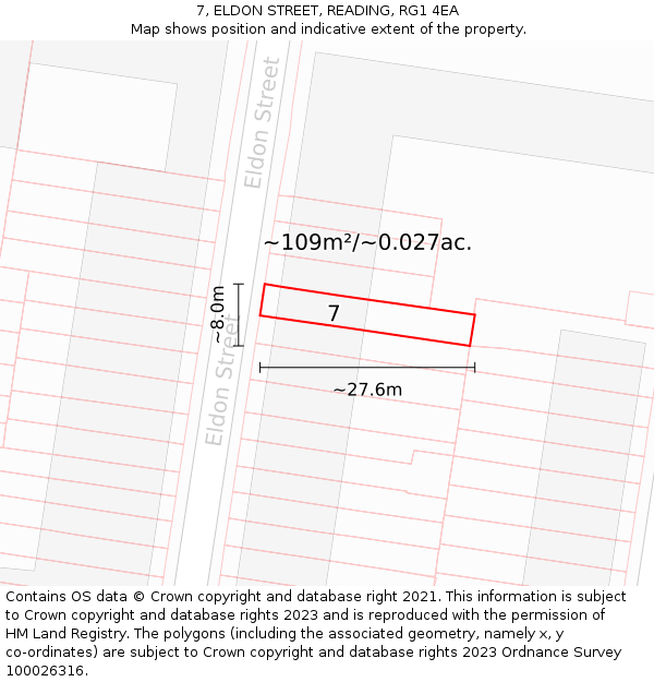 7, ELDON STREET, READING, RG1 4EA: Plot and title map