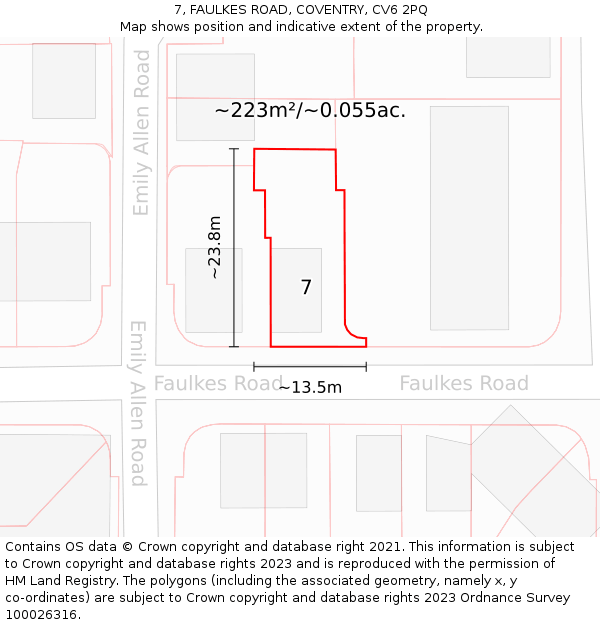7, FAULKES ROAD, COVENTRY, CV6 2PQ: Plot and title map