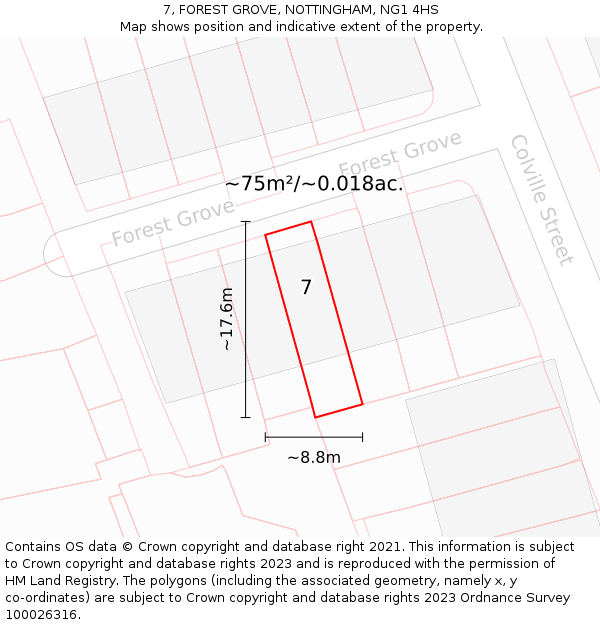 7, FOREST GROVE, NOTTINGHAM, NG1 4HS: Plot and title map