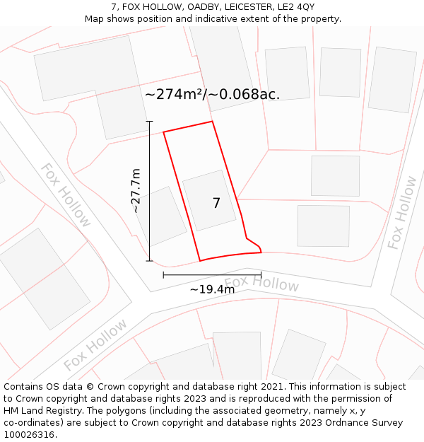 7, FOX HOLLOW, OADBY, LEICESTER, LE2 4QY: Plot and title map