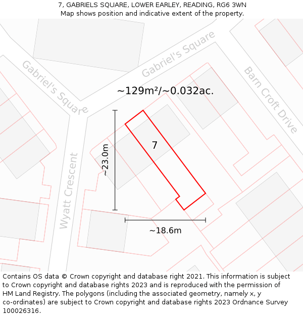7, GABRIELS SQUARE, LOWER EARLEY, READING, RG6 3WN: Plot and title map