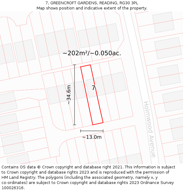 7, GREENCROFT GARDENS, READING, RG30 3PL: Plot and title map