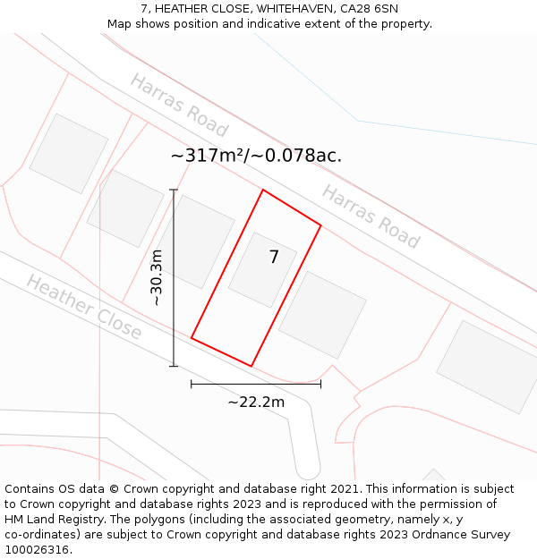 7, HEATHER CLOSE, WHITEHAVEN, CA28 6SN: Plot and title map