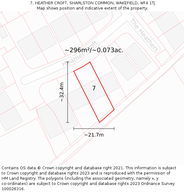 7, HEATHER CROFT, SHARLSTON COMMON, WAKEFIELD, WF4 1TJ: Plot and title map