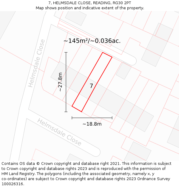 7, HELMSDALE CLOSE, READING, RG30 2PT: Plot and title map