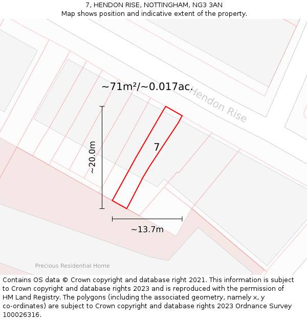 7, HENDON RISE, NOTTINGHAM, NG3 3AN: Plot and title map