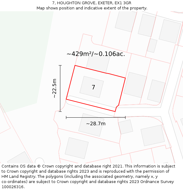 7, HOUGHTON GROVE, EXETER, EX1 3GR: Plot and title map