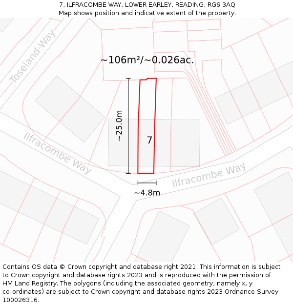 7, ILFRACOMBE WAY, LOWER EARLEY, READING, RG6 3AQ: Plot and title map