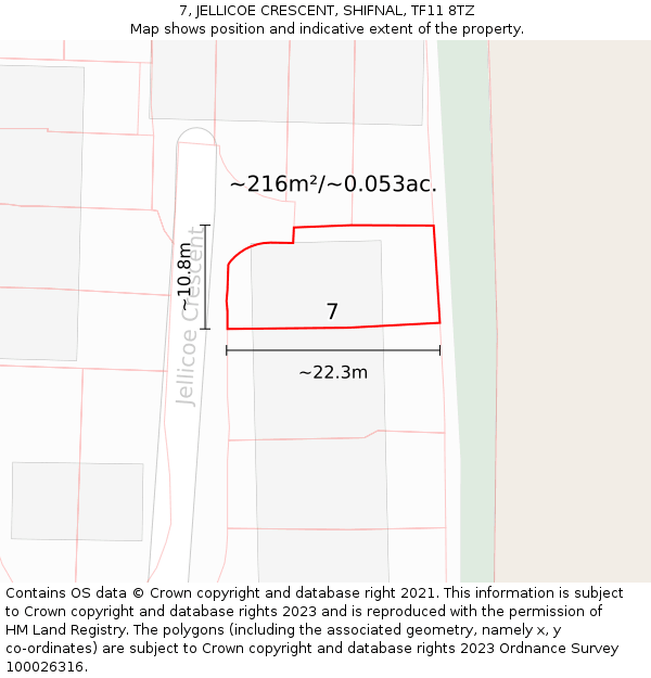 7, JELLICOE CRESCENT, SHIFNAL, TF11 8TZ: Plot and title map