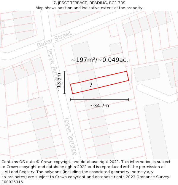 7, JESSE TERRACE, READING, RG1 7RS: Plot and title map