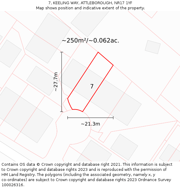 7, KEELING WAY, ATTLEBOROUGH, NR17 1YF: Plot and title map