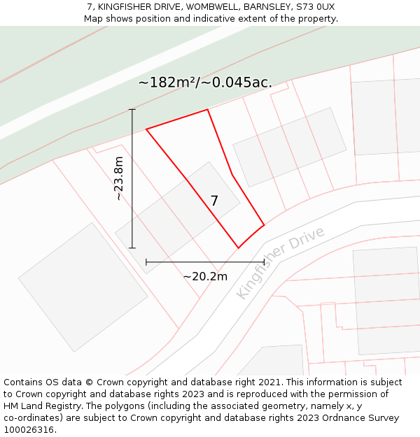 7, KINGFISHER DRIVE, WOMBWELL, BARNSLEY, S73 0UX: Plot and title map