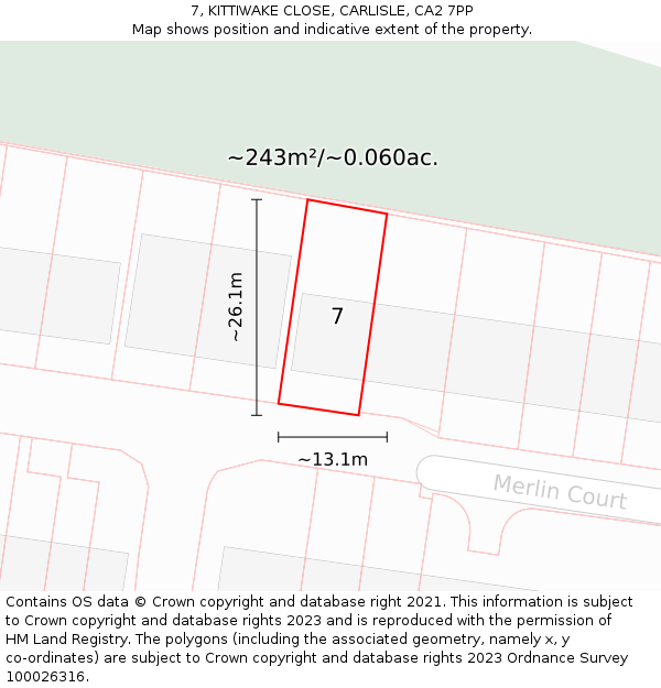 7, KITTIWAKE CLOSE, CARLISLE, CA2 7PP: Plot and title map