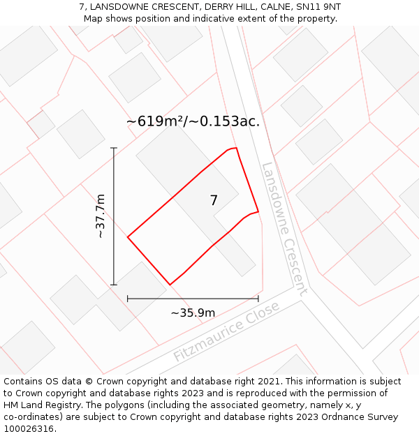 7, LANSDOWNE CRESCENT, DERRY HILL, CALNE, SN11 9NT: Plot and title map