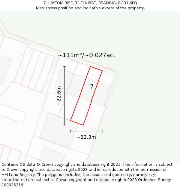 7, LAYTOM RISE, TILEHURST, READING, RG31 6FQ: Plot and title map