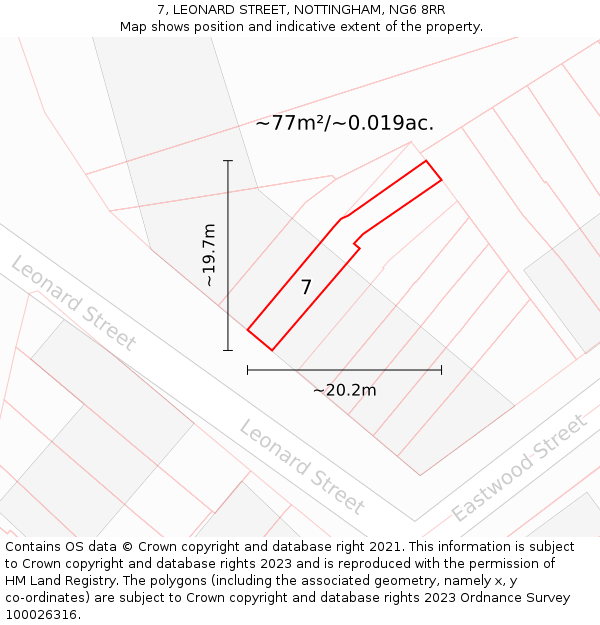 7, LEONARD STREET, NOTTINGHAM, NG6 8RR: Plot and title map