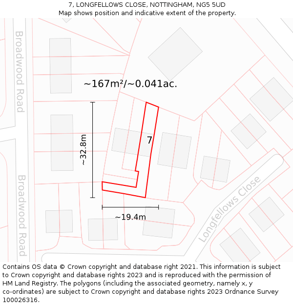 7, LONGFELLOWS CLOSE, NOTTINGHAM, NG5 5UD: Plot and title map
