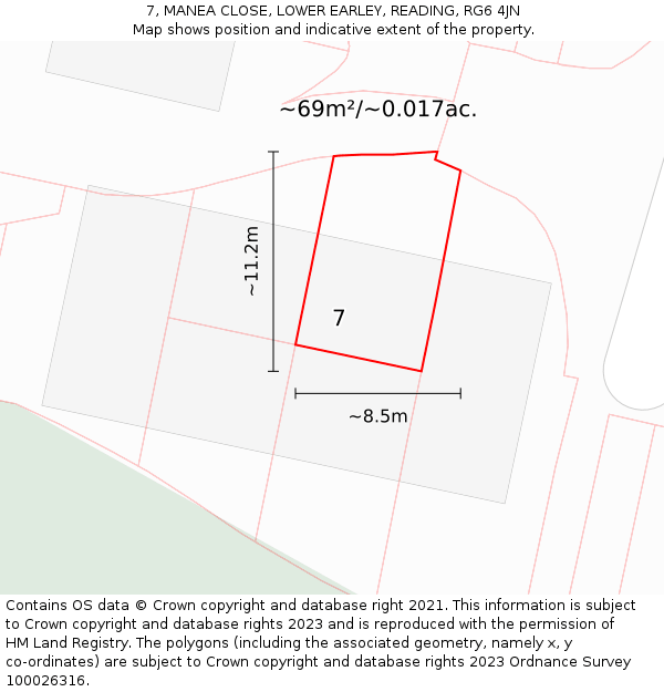 7, MANEA CLOSE, LOWER EARLEY, READING, RG6 4JN: Plot and title map