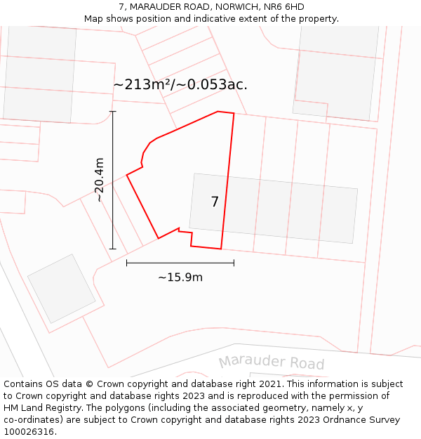 7, MARAUDER ROAD, NORWICH, NR6 6HD: Plot and title map