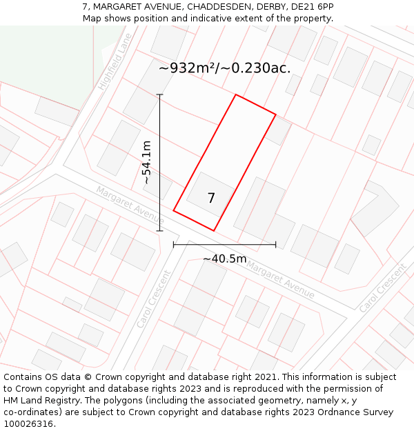 7, MARGARET AVENUE, CHADDESDEN, DERBY, DE21 6PP: Plot and title map