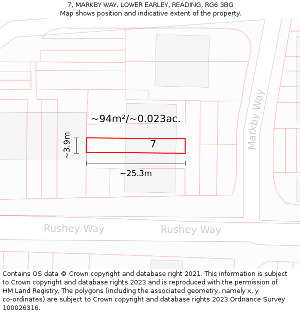 7, MARKBY WAY, LOWER EARLEY, READING, RG6 3BG: Plot and title map