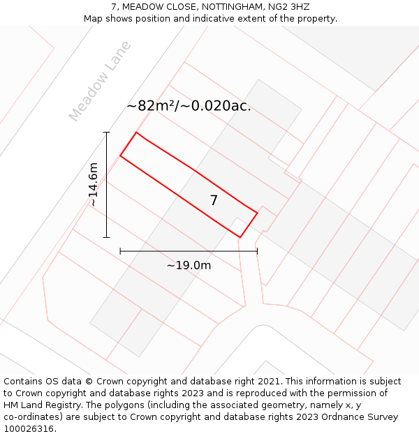 7, MEADOW CLOSE, NOTTINGHAM, NG2 3HZ: Plot and title map