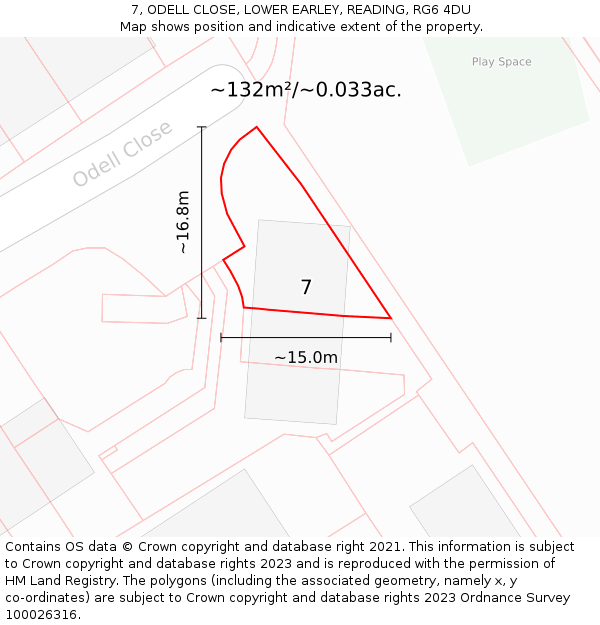 7, ODELL CLOSE, LOWER EARLEY, READING, RG6 4DU: Plot and title map