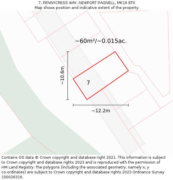 7, PENNYCRESS WAY, NEWPORT PAGNELL, MK16 8TX: Plot and title map