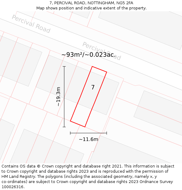 7, PERCIVAL ROAD, NOTTINGHAM, NG5 2FA: Plot and title map