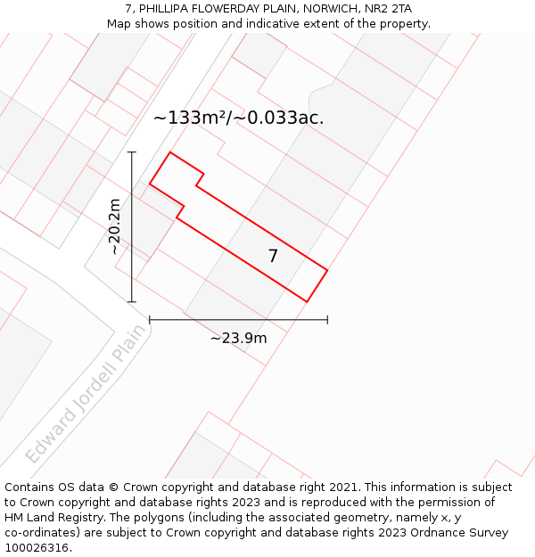 7, PHILLIPA FLOWERDAY PLAIN, NORWICH, NR2 2TA: Plot and title map