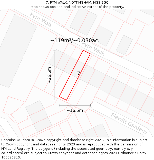 7, PYM WALK, NOTTINGHAM, NG3 2GQ: Plot and title map