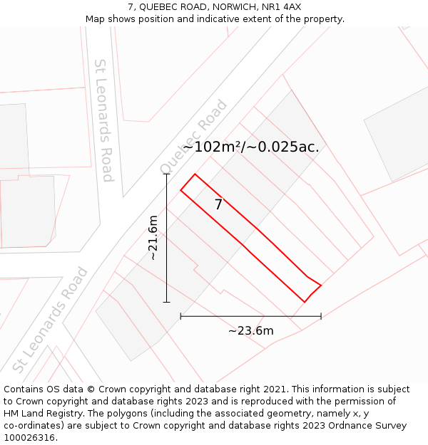 7, QUEBEC ROAD, NORWICH, NR1 4AX: Plot and title map